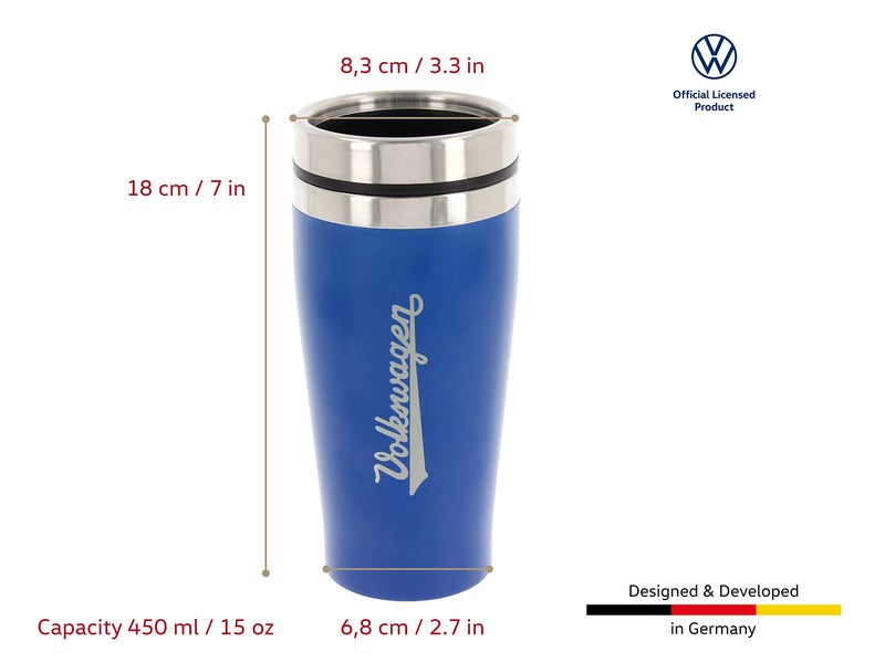 BRISA VW Collection - Insulated Stainless Steel Thermo Drinking Cup in VW Logo Design, Double-Walled (450ml/15.2 fl oz/Blue) - Image 3