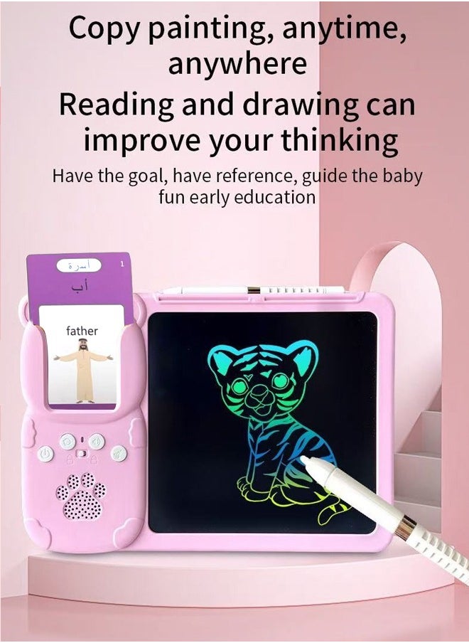 Educational games for kids,112 Bilingual Talking Flashcards + LCD Drawing Tablet for Kids 1,2,3,4,5 Years - English & Arabic Learning Toy, Educational toys for Toddlers, Early Development Smart Board with 224 Words ，USB charging, pink  - Image 3