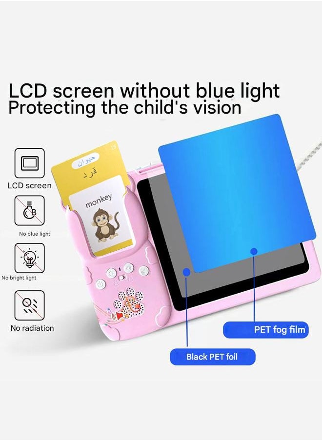 Educational games for kids,112 Bilingual Talking Flashcards + LCD Drawing Tablet for Kids 1,2,3,4,5 Years - English & Arabic Learning Toy, Educational toys for Toddlers, Early Development Smart Board with 224 Words ，USB charging, pink  - Image 5
