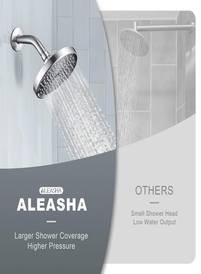 ALEASHA Shower Head High Pressure Rain, Luxury Bathroom Showerhead with Adjustable Angles, Anti-Clogging Silicone Nozzles - 6 Inch Round, Brushed Nickel - Image 2