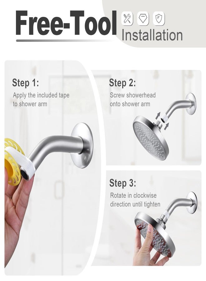ALEASHA Shower Head High Pressure Rain, Luxury Bathroom Showerhead with Adjustable Angles, Anti-Clogging Silicone Nozzles - 6 Inch Round, Brushed Nickel - Image 5
