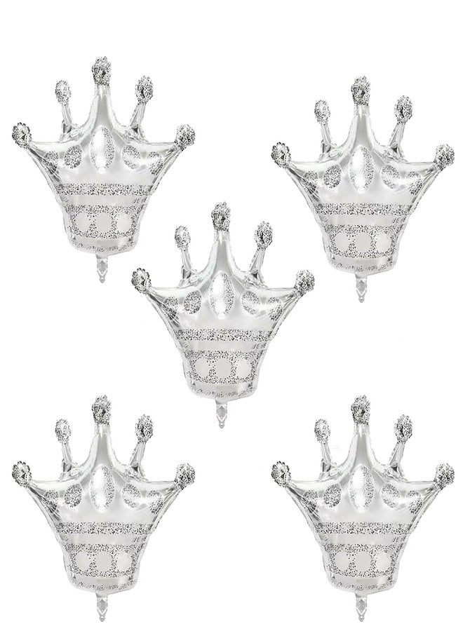 LYK 5PCS 30inch Silver Crown Balloons Crown Shaped Foil Mylar Balloons for Baby Shower Kids' Girls Wedding Birthday Party Decorations - Image 2