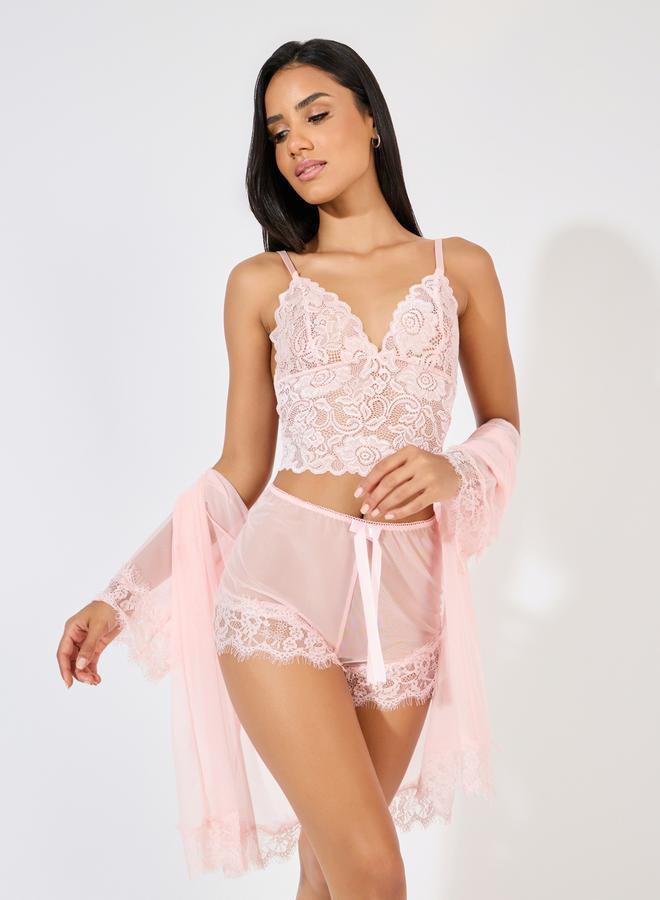 Styli Styli Pack of 3 - Lace Bralette- Mesh Shorts and Robe  - Image 4