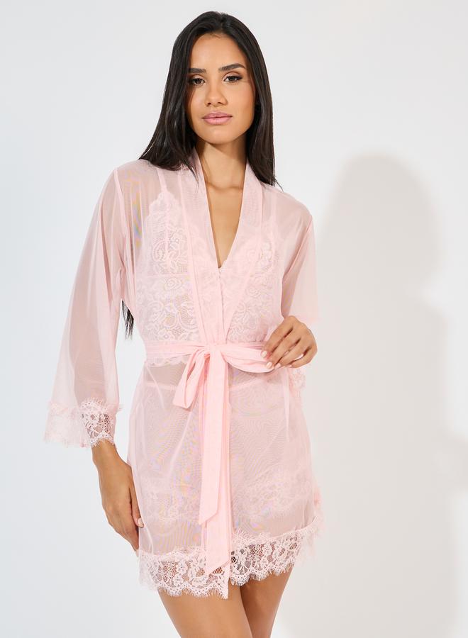 Styli Styli Pack of 3 - Lace Bralette- Mesh Shorts and Robe  - Image 3