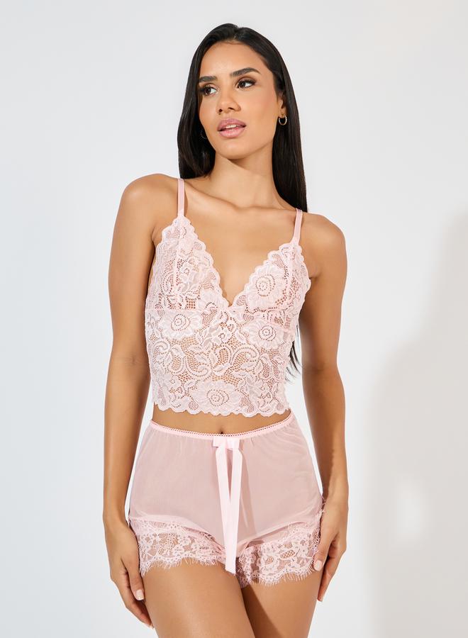 Styli Styli Pack of 3 - Lace Bralette- Mesh Shorts and Robe  - Image 5