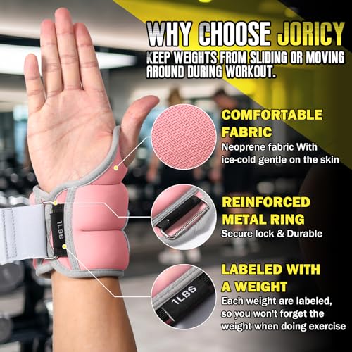 JORICY Wrist Weights for Women Men 2LBS Pair (1 LB Each Weight) Arm Weights with Thumb Loops Lock Weights Weighted Gloves for Running Walking Cardio Exercises, Light Pink - Image 4