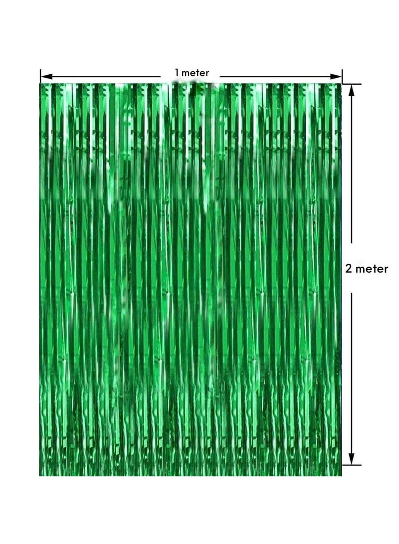 Green Foil Fringe Curtain | 1 x 2-meter Metallic Tinsel Streamers Party Backdrop for Halloween, Baby Shower, Wedding, Eid, Graduation, Birthday Party Decorations [Pack of 1] 