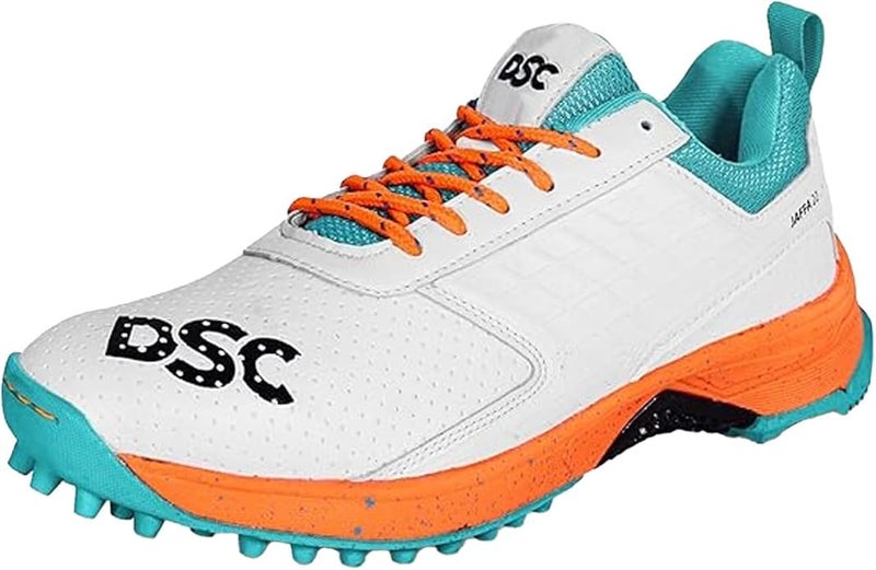 DSC Jaffa 22 Cricket Shoes for Men and Boys Uk-10 White-Orange - Image 1