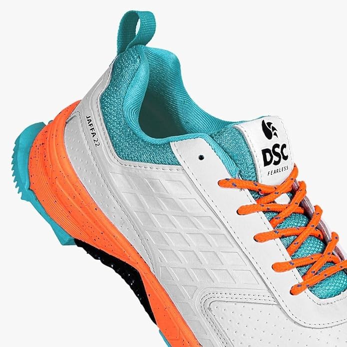 DSC Jaffa 22 Cricket Shoes for Men and Boys Uk-10 White-Orange - Image 5