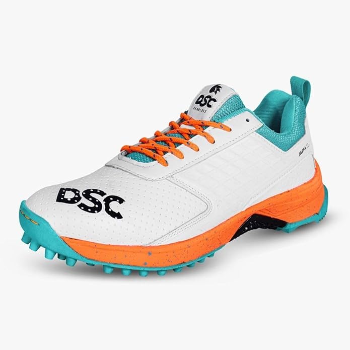 DSC Jaffa 22 Cricket Shoes for Men and Boys Uk-10 White-Orange - Image 2