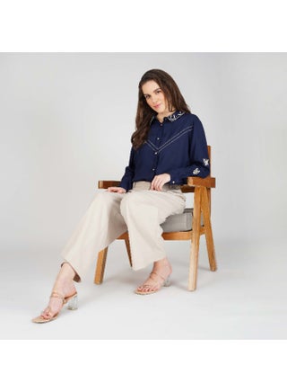 Linelle Soft Crepe Ladies Shirt – Collar Neck and Full Sleeves, Embroidery Detailing