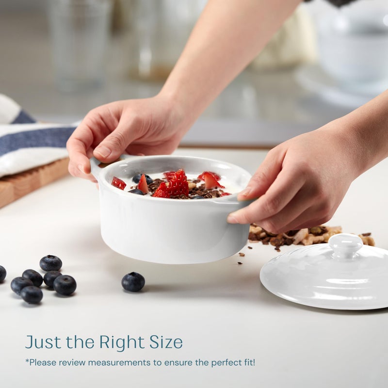 Kook Ceramic Mini Cocotte Set, Small Casserole Dishes with Lids and Handles, Individual Baking Ramekins, Oven safe 350F, Microwave & Dishwasher Safe, Stoneware, 12 oz, Set of 4, (Swiss White) - Image 4