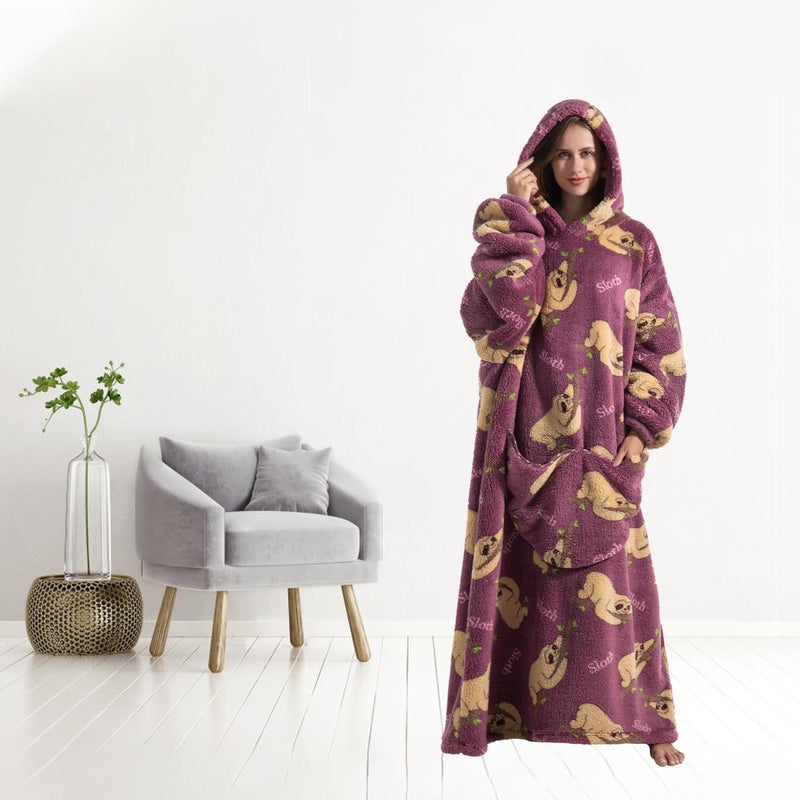 Capecage Blanket Hoodie, Long Hooded Blanket Sweatshirt as Birthday Gifts for Women Men, Long Wearable Blanket for Men Women.(Sloth) - Image 4