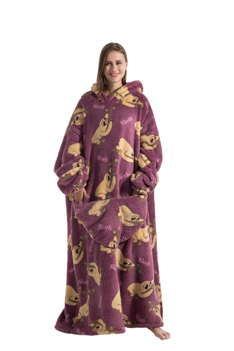 Capecage Blanket Hoodie, Long Hooded Blanket Sweatshirt as Birthday Gifts for Women Men, Long Wearable Blanket for Men Women.(Sloth) - Image 1