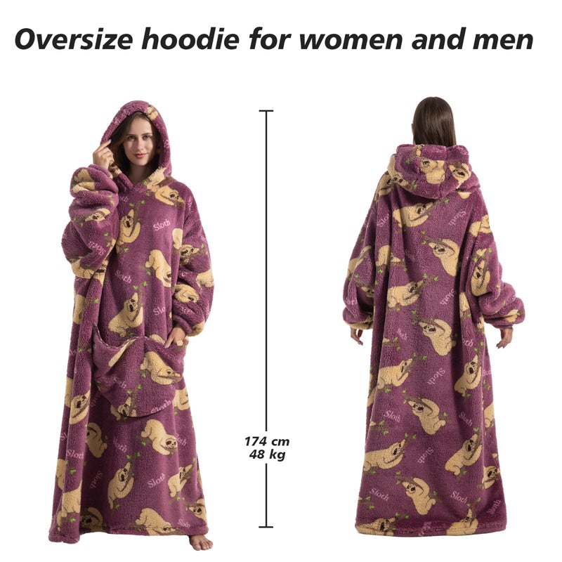 Capecage Blanket Hoodie, Long Hooded Blanket Sweatshirt as Birthday Gifts for Women Men, Long Wearable Blanket for Men Women.(Sloth) - Image 3