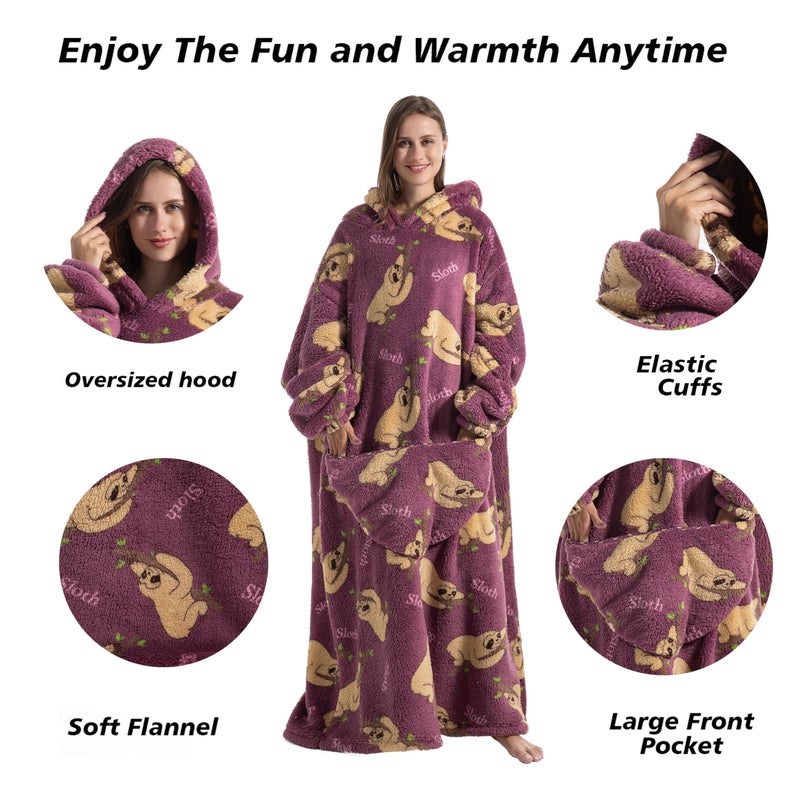 Capecage Blanket Hoodie, Long Hooded Blanket Sweatshirt as Birthday Gifts for Women Men, Long Wearable Blanket for Men Women.(Sloth) - Image 2