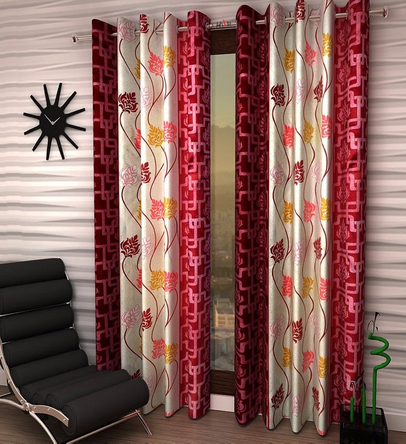 Milan Art Deco Trop Colour Polysilk Curtain Set of 2pc, Door- 4ft x 7ft, Maroon - Image 2