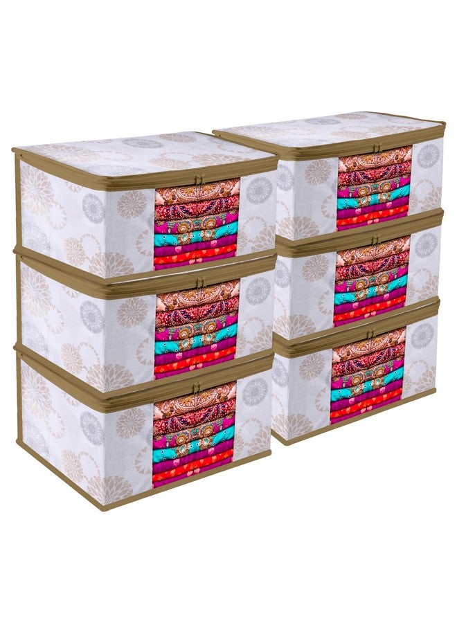 Kuber Industries Saree Storage Bag | Clothes Storage Bag | Wardrobe Storage Bag | Cloth Storage Organizer | Visible Window Saree Bag | Gola-Design | 9 Inch | Pack of 6 | White - Image 1