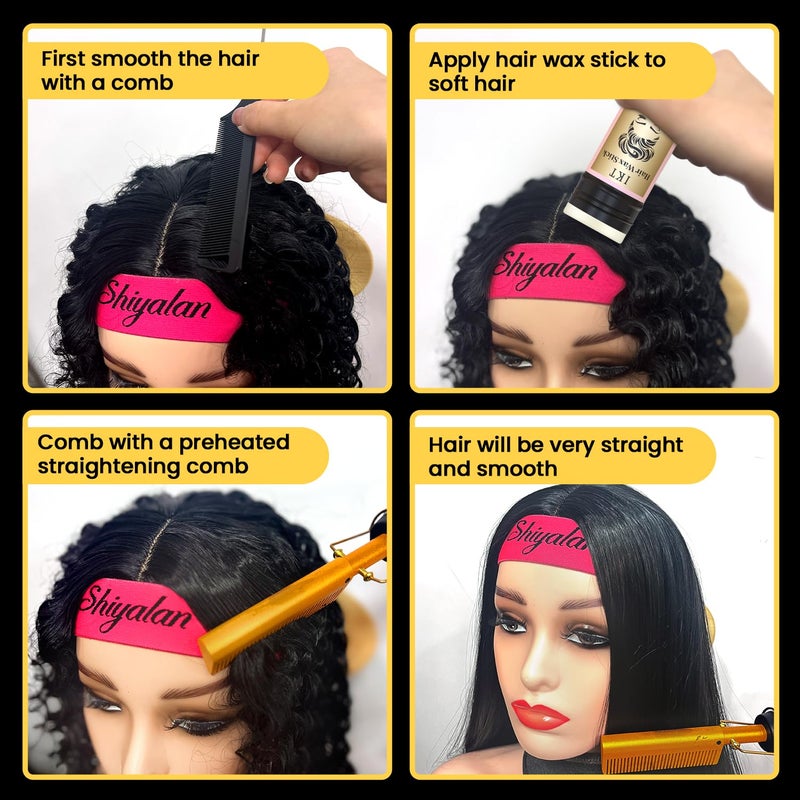 Shiyalan Hot Comb Set 7Pcs, Electric Hair Straightener Pressing Comb for Black Hair, Hot Comb Set with Wig Wax Stick, Lace Band, Rat Tail Comb ï¼†Salon Clips - Image 5