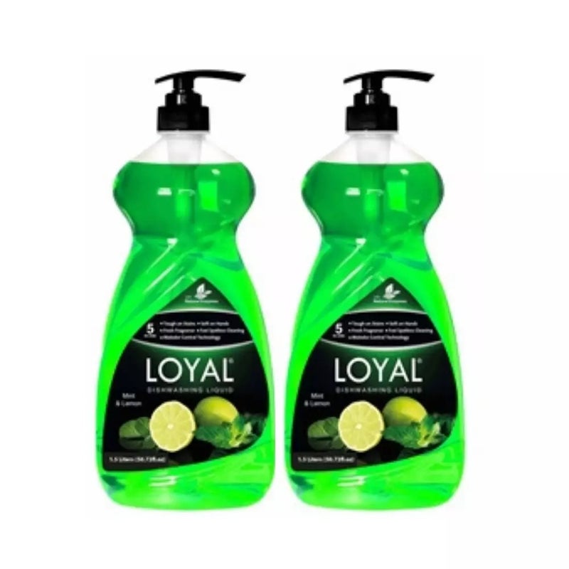Loyal 5 in 1 Dishwashing Liquid with Mint and Lemon fragrance- 2X1.5Ltrs