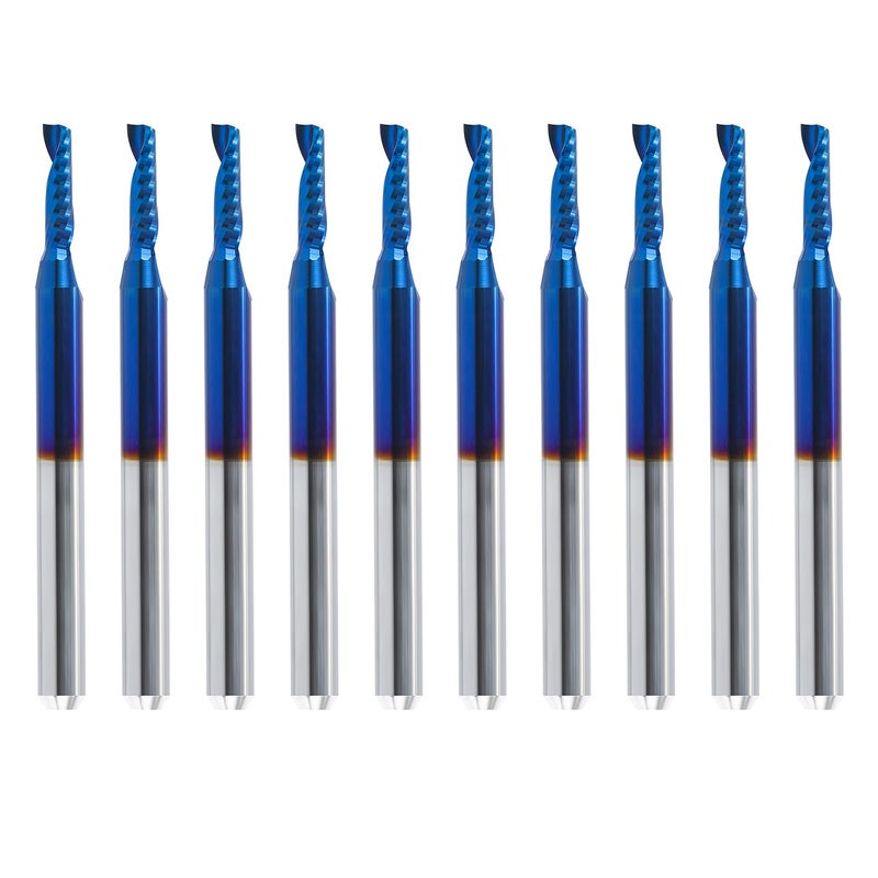 HQMaster CNC Router Bits 10 Pack 18 Shank Spiral Upcut Router Bit 1 Flute End Mill Set Milling Cutter 2mm Cutting Single Flute Tungsten Steel Engraving Tool 8mm CEL 385mm OAL for MDF Acrylic PVC