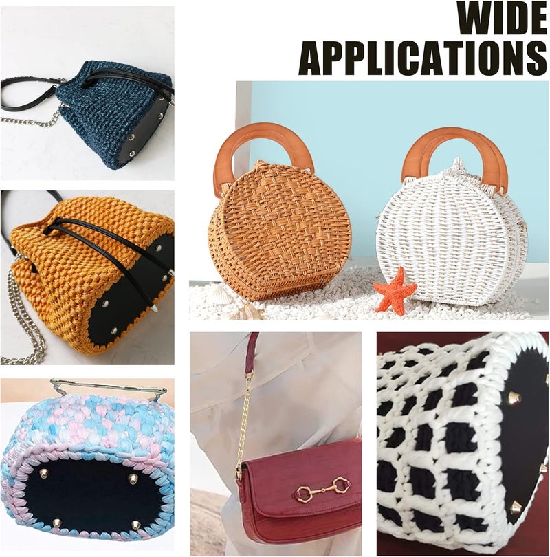 comfrt 5 Pack Purse Making Kit, Leather Bag Bottom Base Shaper for Crochet Knitting Metal Handbag Chain Handle Wooden Handmade Handle for Straw Bag Tote Woven Bag DIY Craft Bag Making Accessories - Image 3