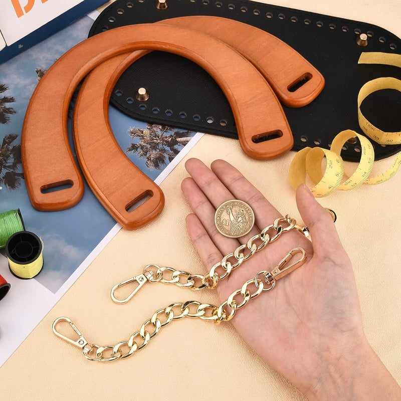 comfrt 5 Pack Purse Making Kit, Leather Bag Bottom Base Shaper for Crochet Knitting Metal Handbag Chain Handle Wooden Handmade Handle for Straw Bag Tote Woven Bag DIY Craft Bag Making Accessories - Image 5