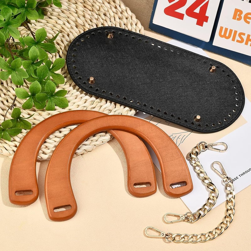 comfrt 5 Pack Purse Making Kit, Leather Bag Bottom Base Shaper for Crochet Knitting Metal Handbag Chain Handle Wooden Handmade Handle for Straw Bag Tote Woven Bag DIY Craft Bag Making Accessories - Image 2