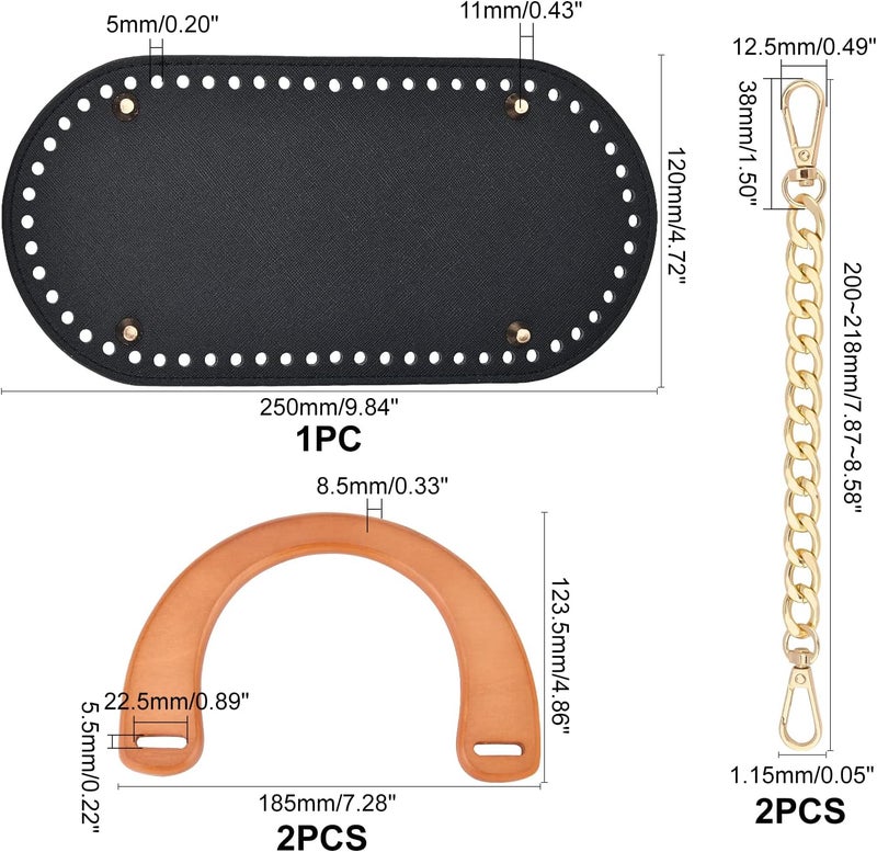 comfrt 5 Pack Purse Making Kit, Leather Bag Bottom Base Shaper for Crochet Knitting Metal Handbag Chain Handle Wooden Handmade Handle for Straw Bag Tote Woven Bag DIY Craft Bag Making Accessories - Image 4