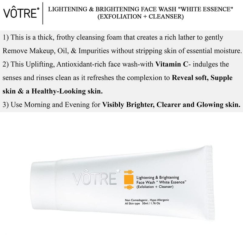 Votre Votre Lightening  Brightening Face Wash White Essence Exfoliation Cleanser 50ml - Image 3