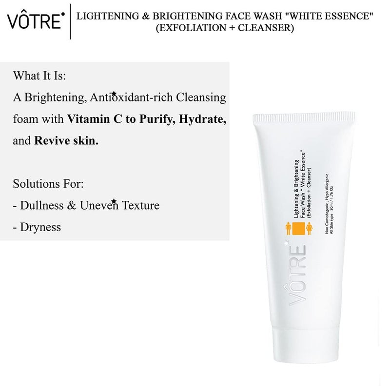 Votre Votre Lightening  Brightening Face Wash White Essence Exfoliation Cleanser 50ml - Image 5