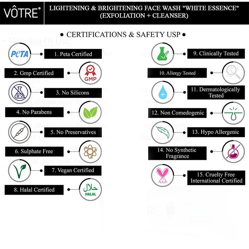 Votre Votre Lightening  Brightening Face Wash White Essence Exfoliation Cleanser 50ml - Image 4