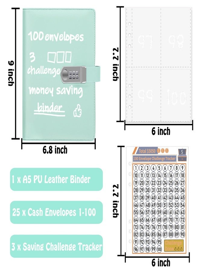 Antner 100 Envelopes Money Saving Challenge Binder with Lock, A5 Savings Binder Challenge Book Budget Planner with Cash Envelopes for Money Saving - Password Lock to Protect Cash Security, Mint Blue - Image 4