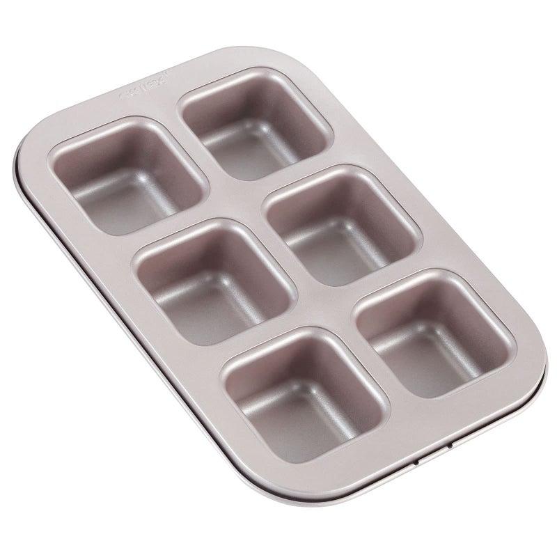 CHEFMADE Brownie Cake Pan 6Cavity NonStick Square Muffin Pan Blondie Bakeware for Oven Baking Champagne Gold