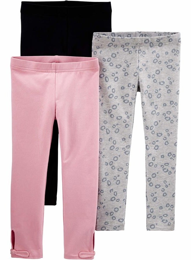 Simple Joys by Carter's Girls' 3-Pack Leggings, Black/Grey Animal Print/Pink, 5T - Image 1