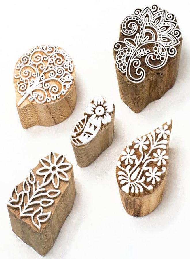 TwoGrams | Set of 5 | Wooden Indian Traditional Design Printing Stamps/Blocks for Printing Saree Border/Dresses/Craft Card Making/Scrapbook/Clay Pottery - Image 2