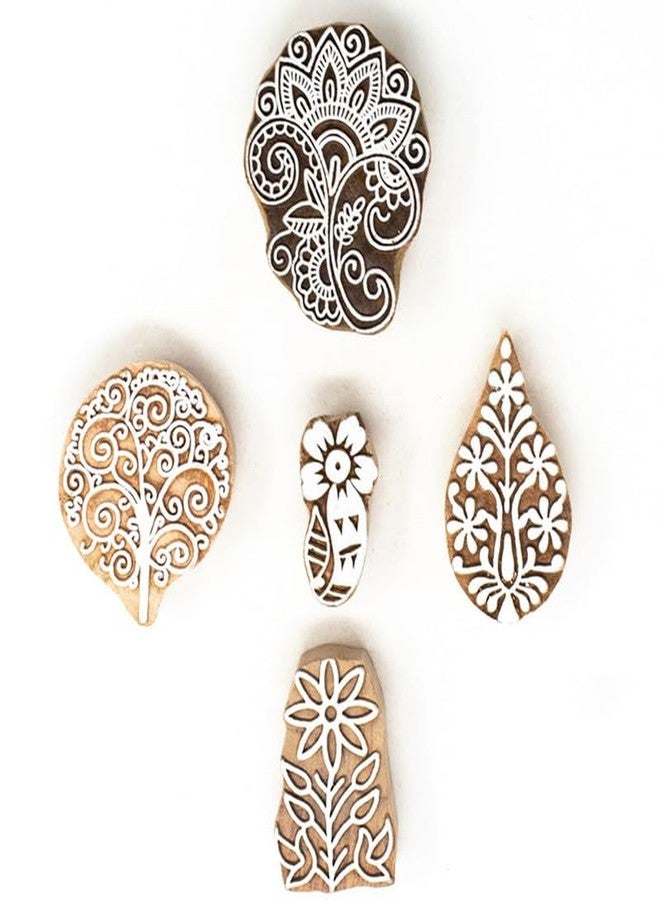TwoGrams | Set of 5 | Wooden Indian Traditional Design Printing Stamps/Blocks for Printing Saree Border/Dresses/Craft Card Making/Scrapbook/Clay Pottery - Image 1