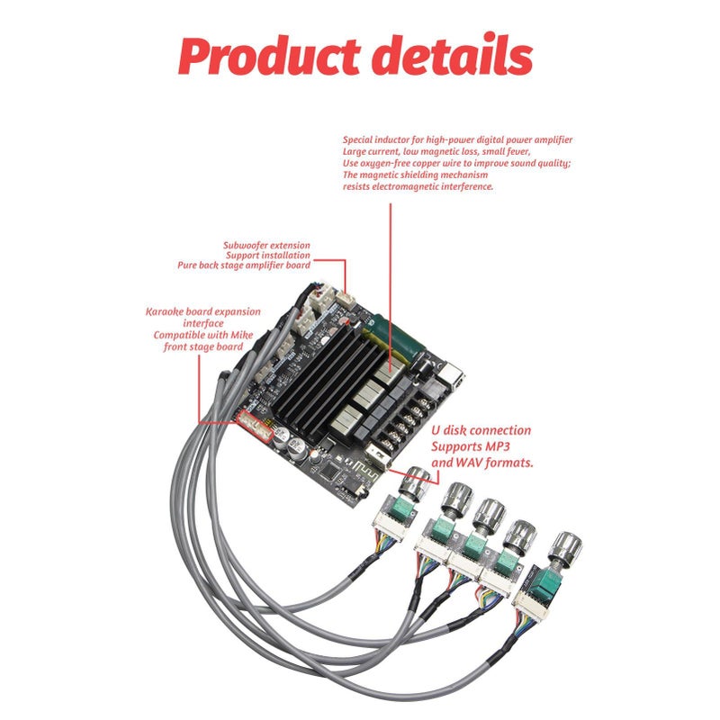 Sound Amplifier Board Bluetooth 5 1 USB AUX Input 100W 200W Subwoofer Output 2 1 Channel Audio Power Amplifier - Image 4