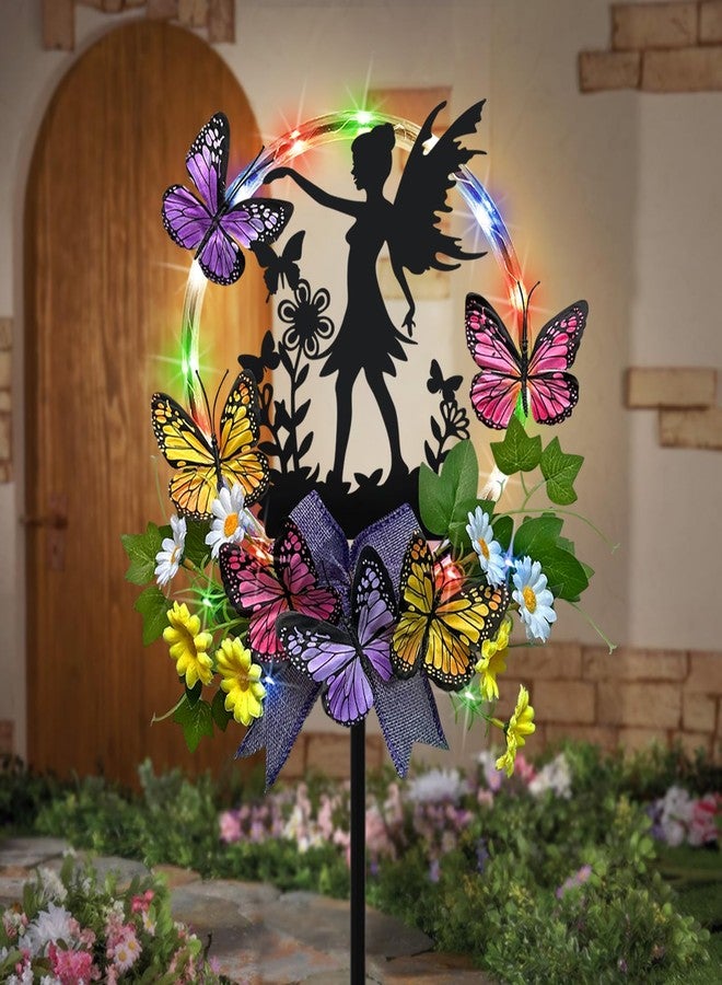 Hokfirm Solar Fairy Garden Decor,Hokfirm Silhouette Fairy with Butterflies Garden Stake,Waterproof for Outside,Walkway,Yard,Lawn,Patio - Image 1