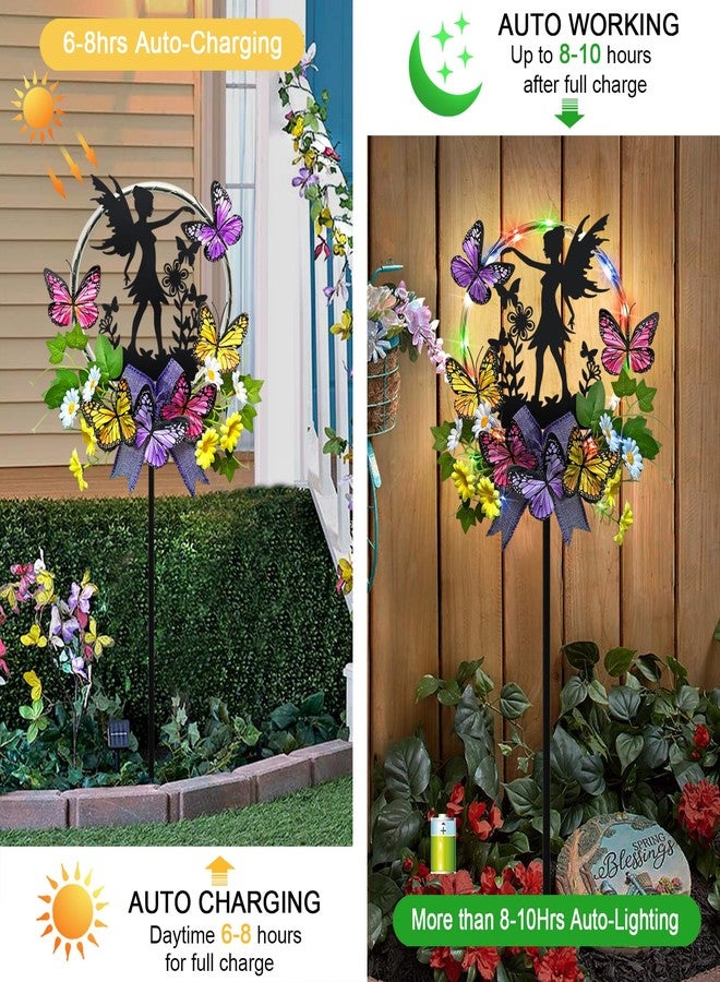 Hokfirm Solar Fairy Garden Decor,Hokfirm Silhouette Fairy with Butterflies Garden Stake,Waterproof for Outside,Walkway,Yard,Lawn,Patio - Image 2