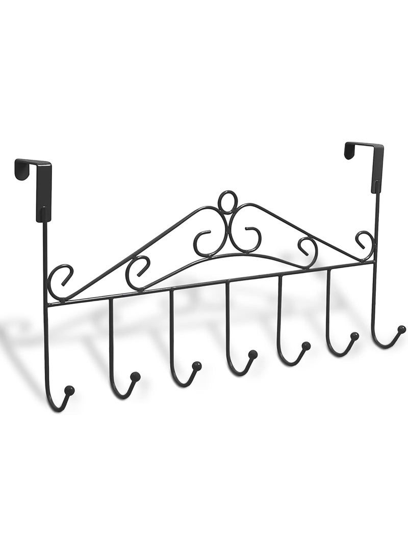 Generic Vinyl-Coated Over The Door Hooks – Heavy-Duty 7 Hooks for Towels, Coats, Bags, Clothes – Space Saving Hanger for Bathroom, Bedroom, Kitchen – Black  - Image 1