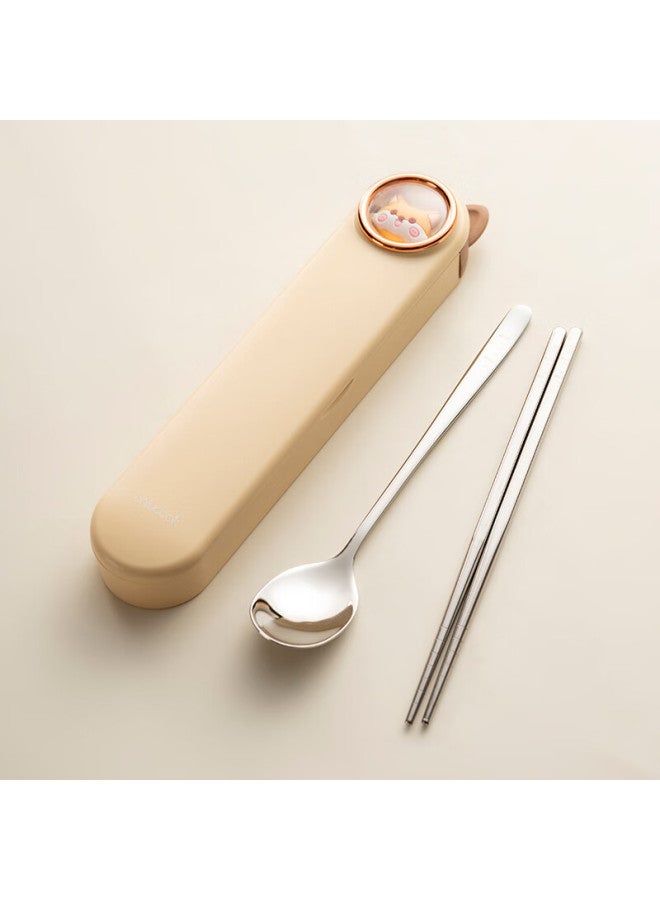 Onlycook Onlycook 304 Stainless Steel Portable Tableware Set For Students And Children, Chopsticks And Spoon Set With Storage Box - Original Color Puppy - Image 2