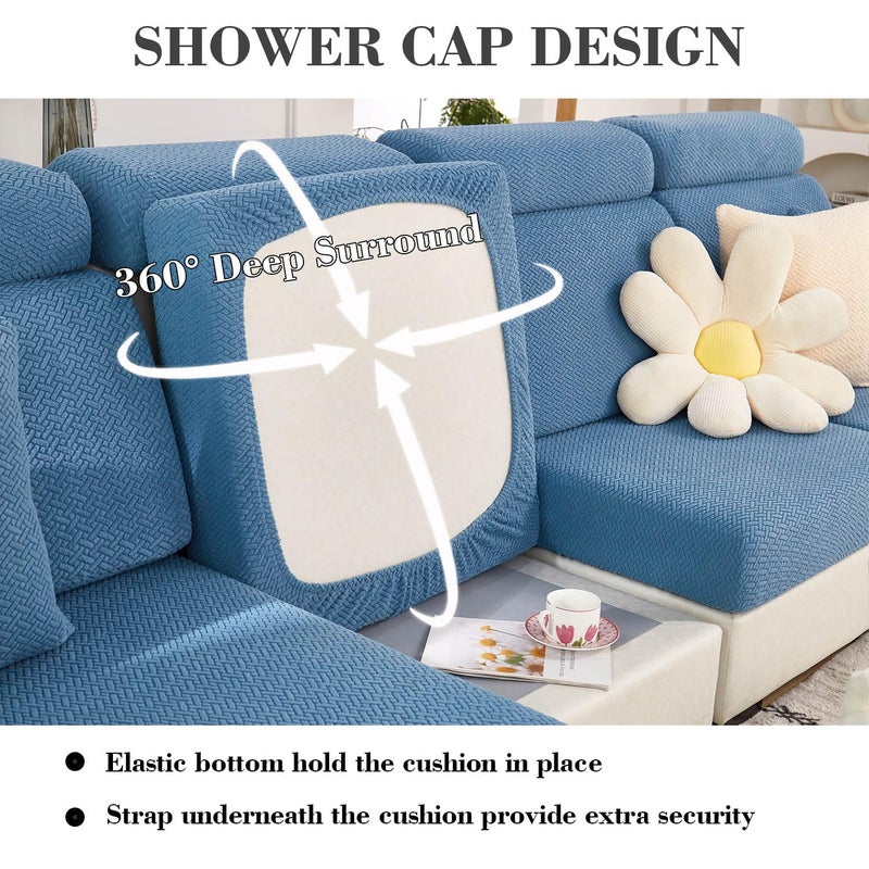 Disayu Sofa Covers Couch Covers for Sofa Pet Friendly Couch Cushion Covers Universal Sofa Covers Washable Stretch Slipcovers for Sectional Sofa (Texture Blue,Back Cover M) - Image 4