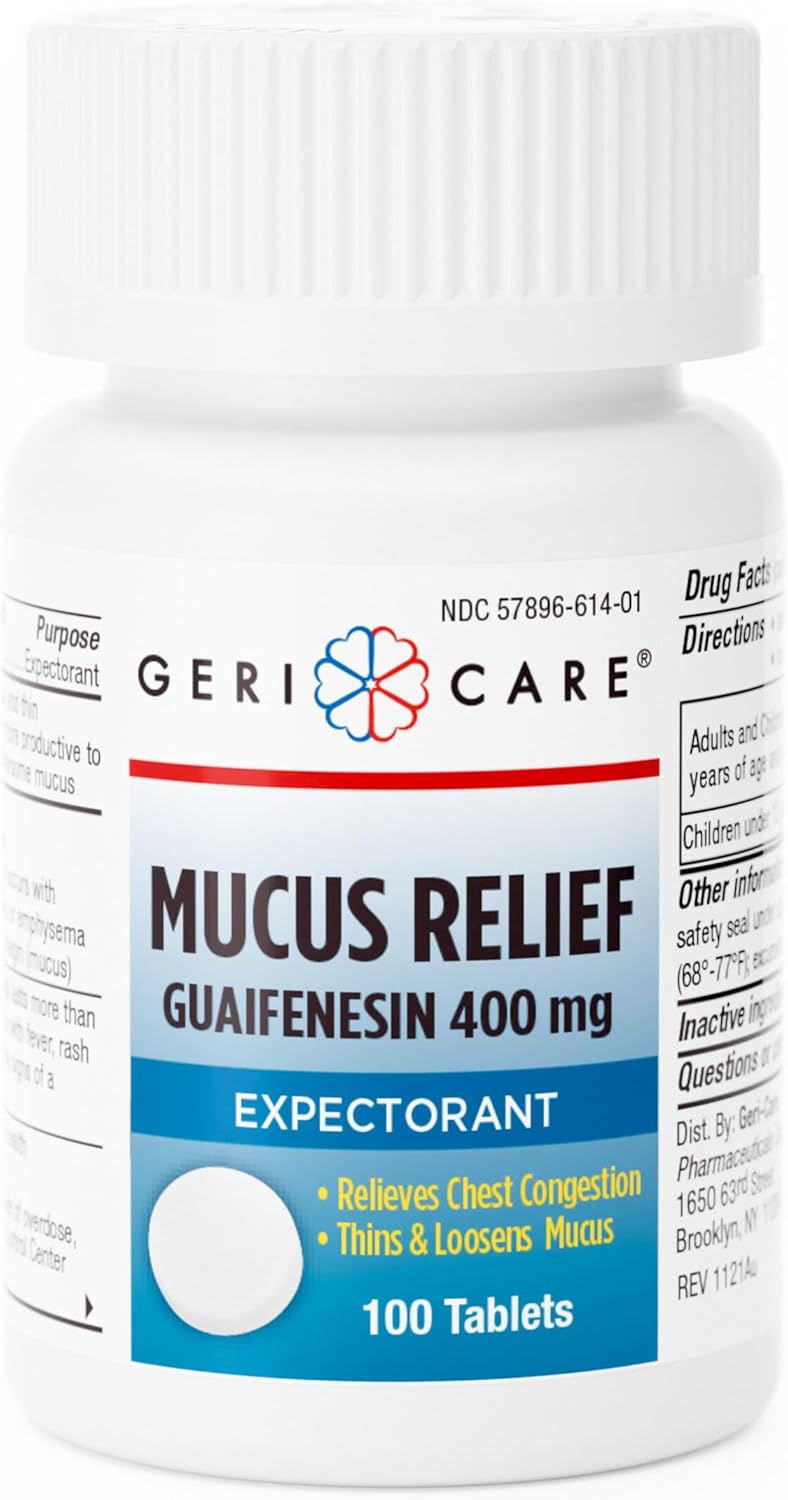 GeriCare Mucus Relief Tablets by Geri-Care | Expectorant for Chest Congestion Relief | Guaifenesin 400mg | 100 Count Bottle