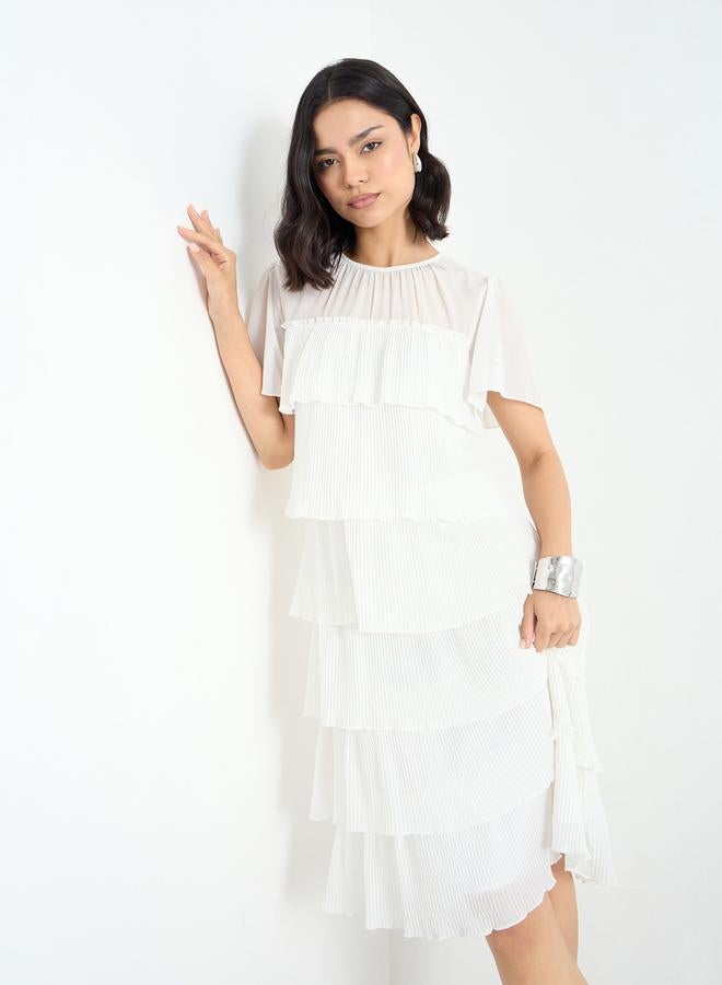 Styli Women Layered Plisse Knee Length Dress - Image 1