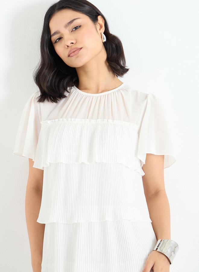 Styli Women Layered Plisse Knee Length Dress - Image 4