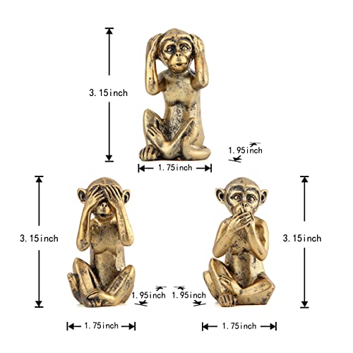 Leekung 3 Wise Monkeys Statue for Home Decor Accents,Hear no Evil See no Evil Speak no Evil Figurine for Living Room Boho Desk Gold Modern Table Decor,Monkey Gift Shelf Decor Accents Antique Bronze - Image 2
