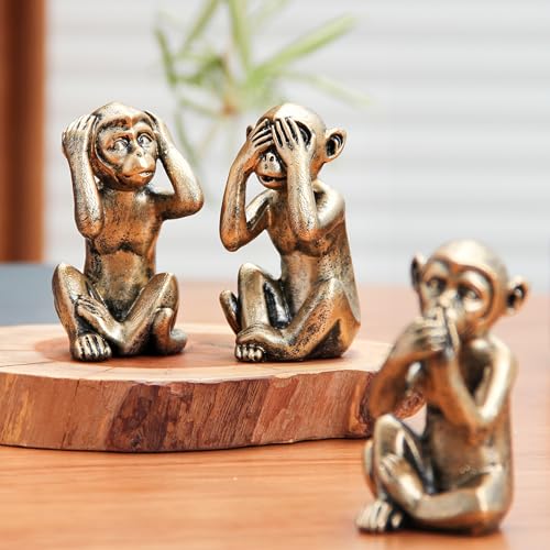 Leekung 3 Wise Monkeys Statue for Home Decor Accents,Hear no Evil See no Evil Speak no Evil Figurine for Living Room Boho Desk Gold Modern Table Decor,Monkey Gift Shelf Decor Accents Antique Bronze - Image 5