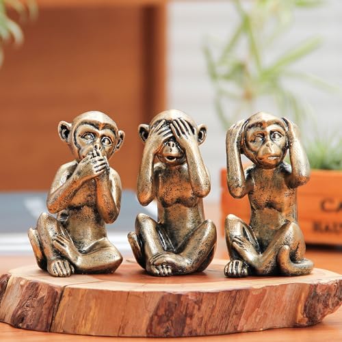 Leekung 3 Wise Monkeys Statue for Home Decor Accents,Hear no Evil See no Evil Speak no Evil Figurine for Living Room Boho Desk Gold Modern Table Decor,Monkey Gift Shelf Decor Accents Antique Bronze - Image 4