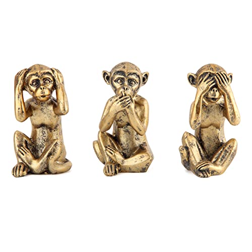 Leekung 3 Wise Monkeys Statue for Home Decor Accents,Hear no Evil See no Evil Speak no Evil Figurine for Living Room Boho Desk Gold Modern Table Decor,Monkey Gift Shelf Decor Accents Antique Bronze - Image 1